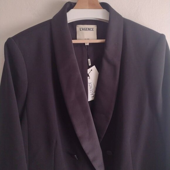 L'Agence Jayda Relaxed Double-Breasted Blazer 16 NEW Black Elevated Jacket - Picture 4 of 10